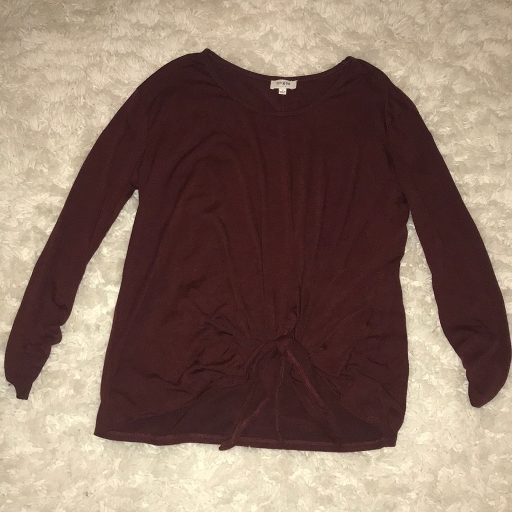 Umgee Burgundy long sleeve bottom tie shirt